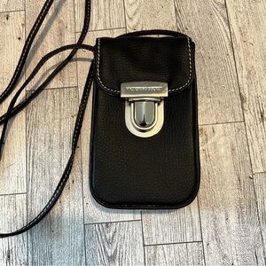 Victoria's Secret Crossbody Phone Holder Black Faux Leather Buckle Y2K